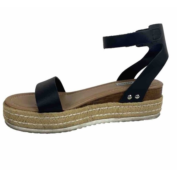 Steve Madden Espadrille Sandals Womens Size 9M Slingback Black Leather Open Toe - Picture 8 of 14